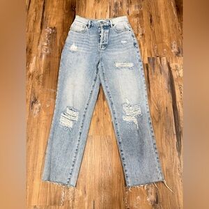 PacSun Ripped High Rise Straight Leg Jeans w Distressing, Light Wash, Sz 26